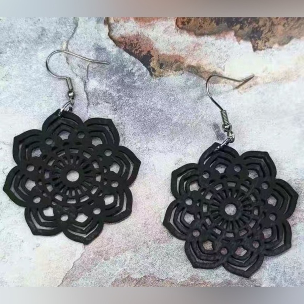 Black Floral Earrings Lightweight
